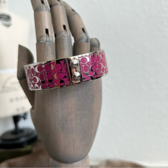 Coach Wide Signature C Pink Metal Bangle Bracelet - Picture 3 of 8